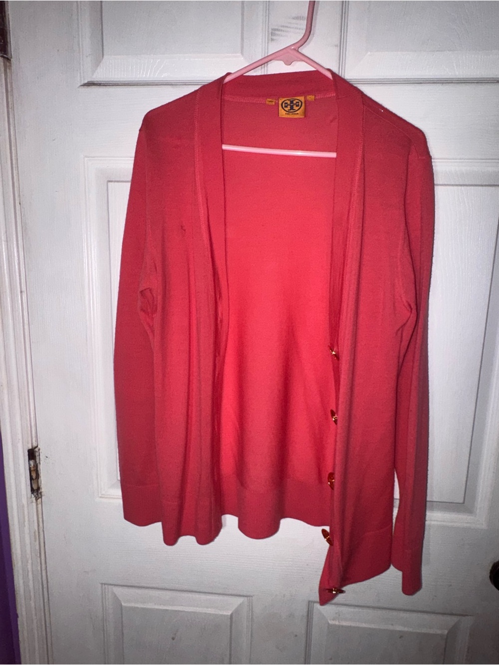 Tory Burch Coral Open-Front Cardigan